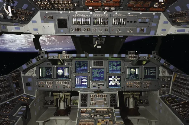 Image of space shuttle cockpit instrument panel.