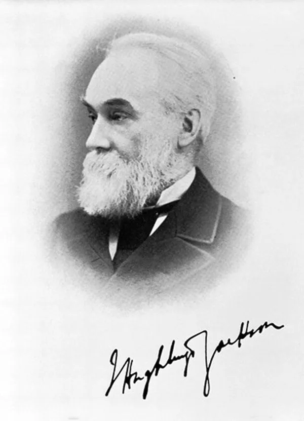 Portrait of John Hughlings Jackson with a signature at the bottom right corner.