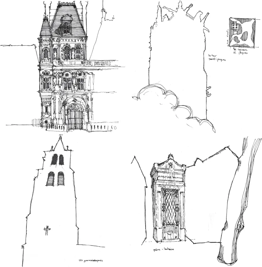 Sketches of the architectural elements by traveler