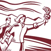 A cartoon image depicting the practice “MODEL THE WAY” where a lady is marching with a torch followed by two persons.