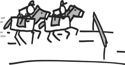 Cartoon illustration of two persons competing in a horse race.