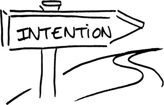 Illustration of an arrow-like road sign labeled Intention, pointing to the right.