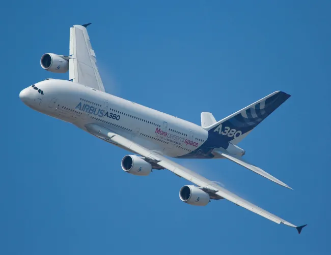 Digital capture of the Airbus A380 in flight.