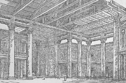 Sketch shows interior of a building which includes roof, floor and interior columns.